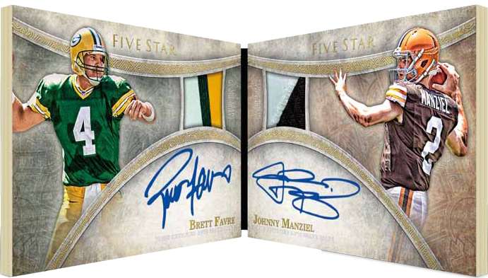 2014 Topps Five Star Football Dual Patch Autograph Booklet Brett Farve and Johnny Manziel